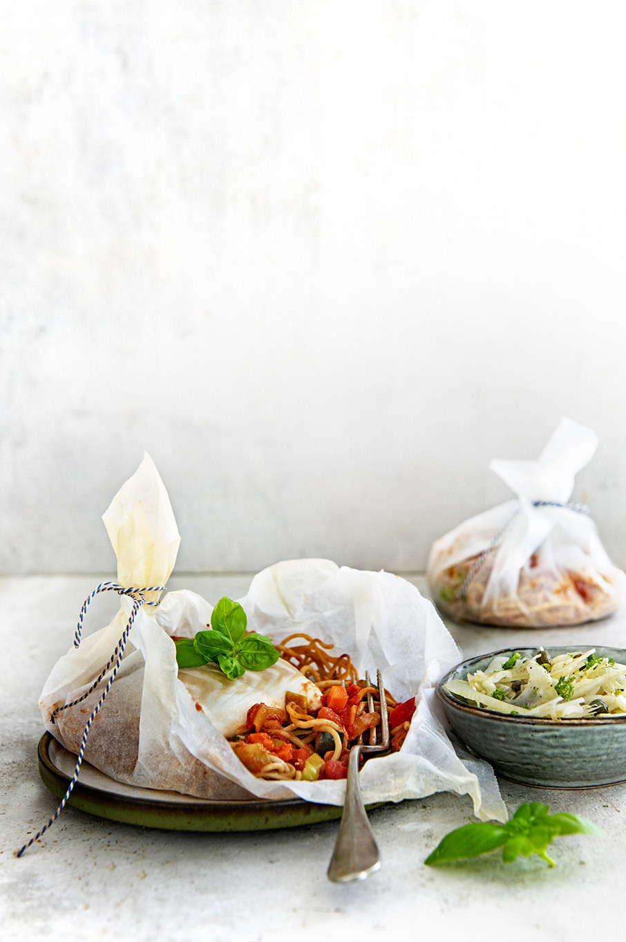 Pastapakketje met kabeljauw en venkelsalade